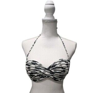 Victoria's Secret Women's Black/White Striped Halter Neck Bikini Top Size 34C